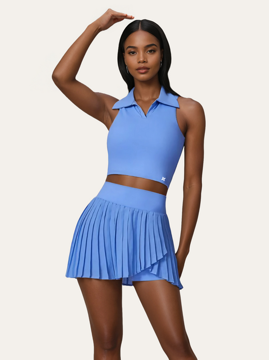 Viktoria - Sleeveless Blue Polo 2-Piece Padel Set